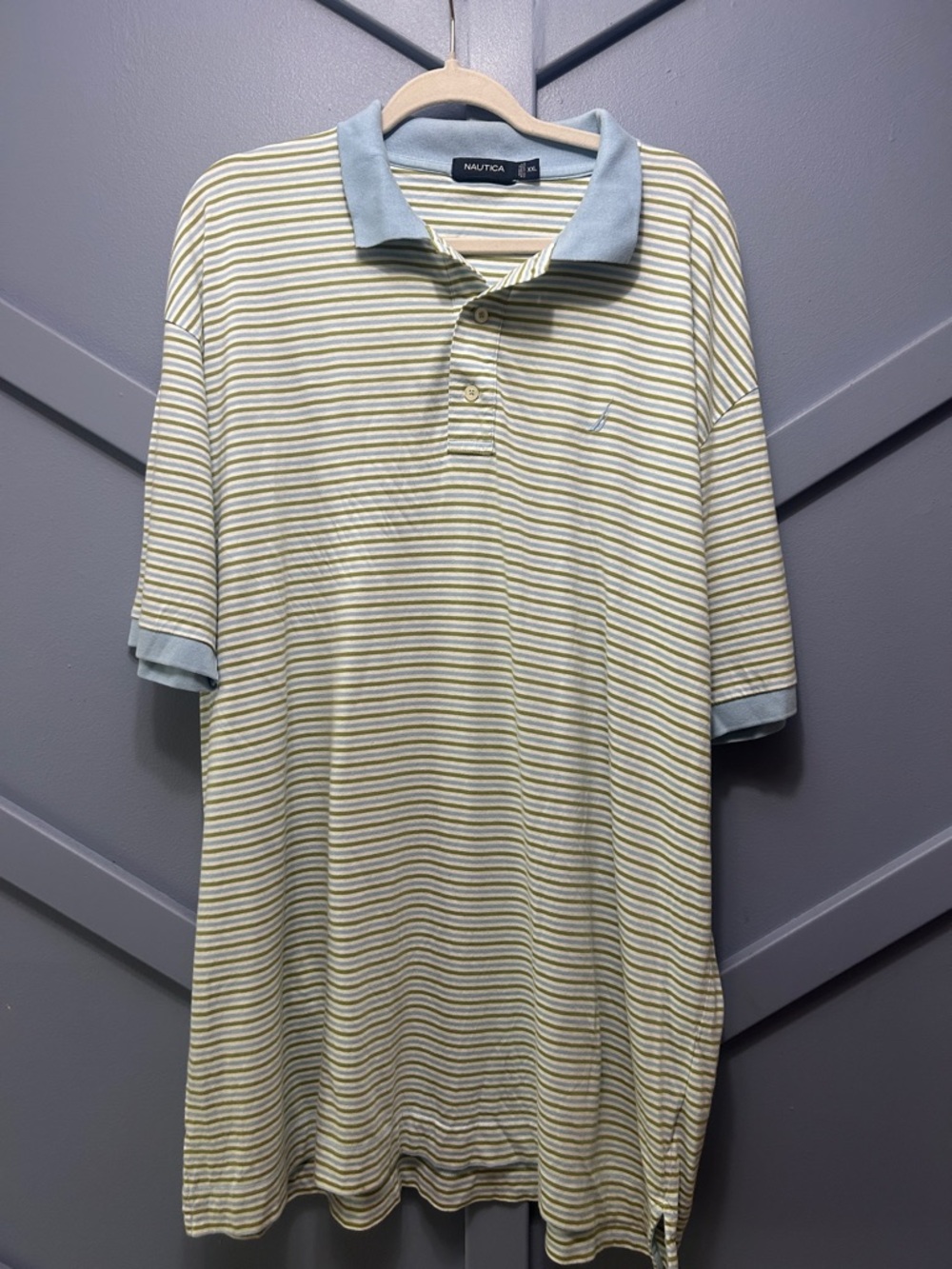 Nautica Men’s Pale Yellow & Light Blue Striped Polo